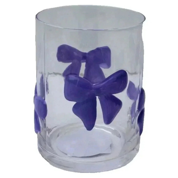New Purple Bow Embossed Girly Baby Shower Party Gift Glass Tumbler Cup - Picture 1 of 6
